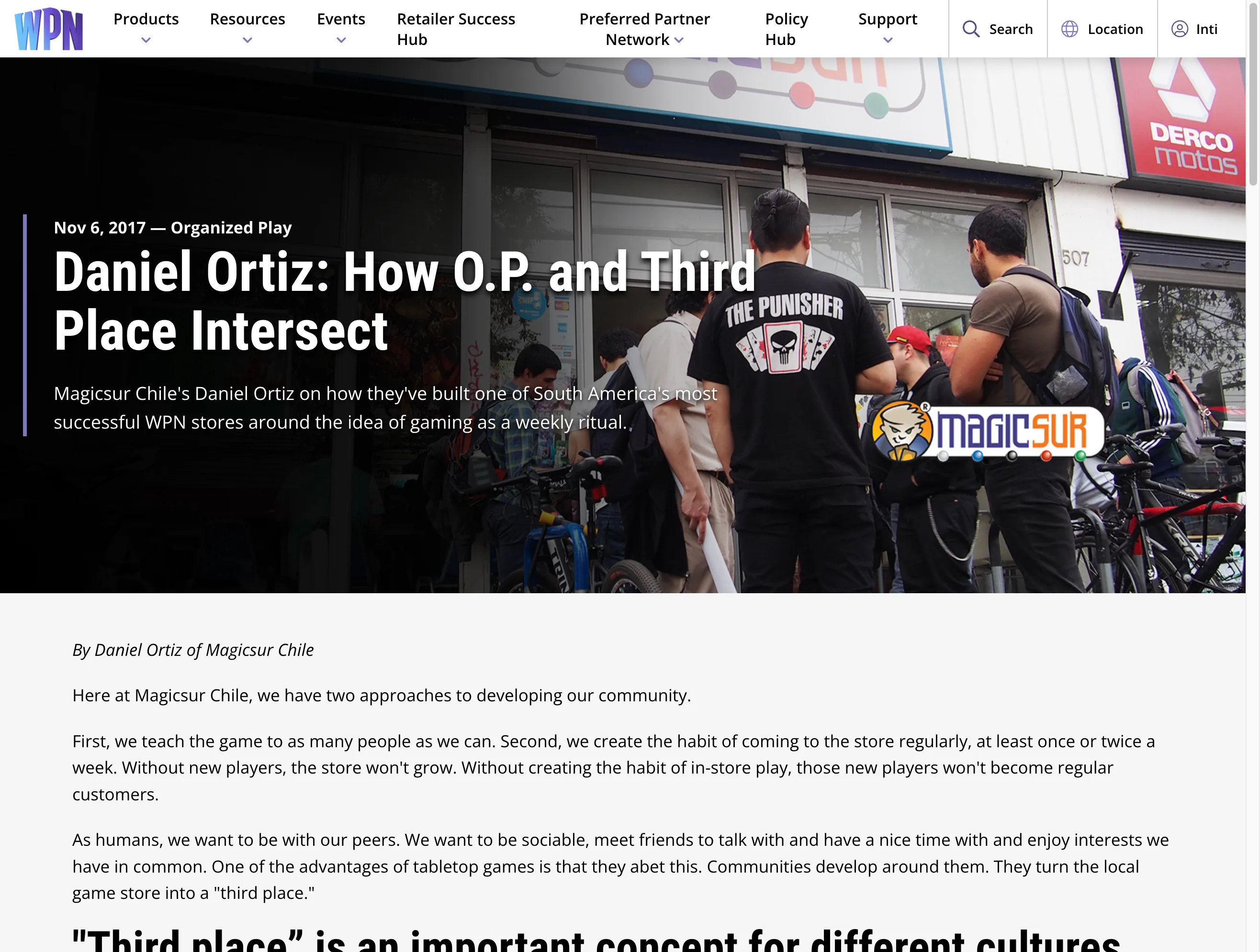 Captura del artículo de Daniel Ortiz en Wizards Play Network
